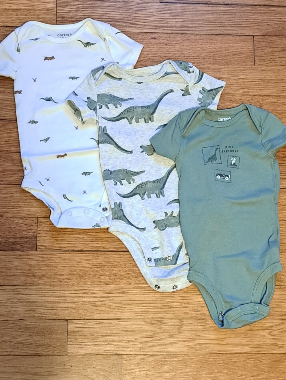 Carter's Baby Dinosaur One-Piece Bodysuits - Green, Gray, White - 3-Pack